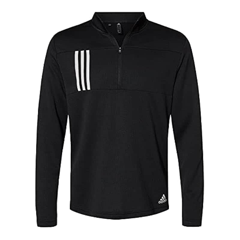 Adidas 3-Stripes Double Knit Quarter-Zip Pullover - A482, Black/Grey
